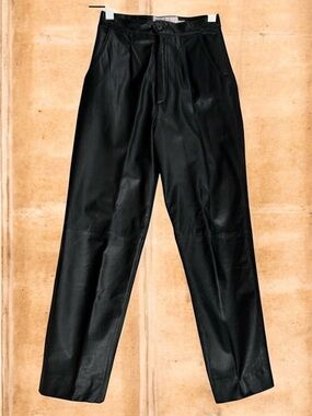 Lerner Leather Pants High Waisted Black Straight Leg